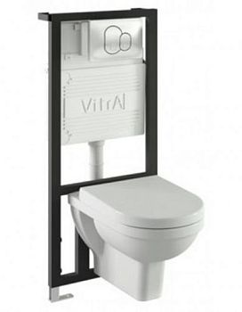 Form 300 комплект: подвесной унитаз, сиденье микролифт, инсталляция, кнопка глянцевый хром Vitra в Москве