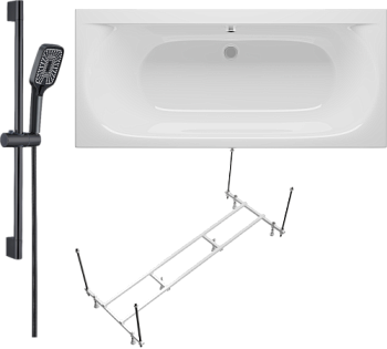 Комплект Акриловая ванна STWORKI Хадстен SW1016075028 без опоры 180x80 см + Каркас SW5018080052 180 + Гарнитур Готланд WH628-MB черный матовый в Москве