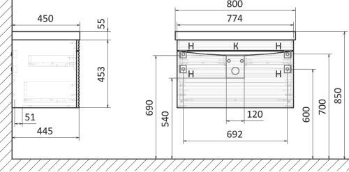 Мебель для ванной STWORKI Хедмарк 80, антрацит в Москве